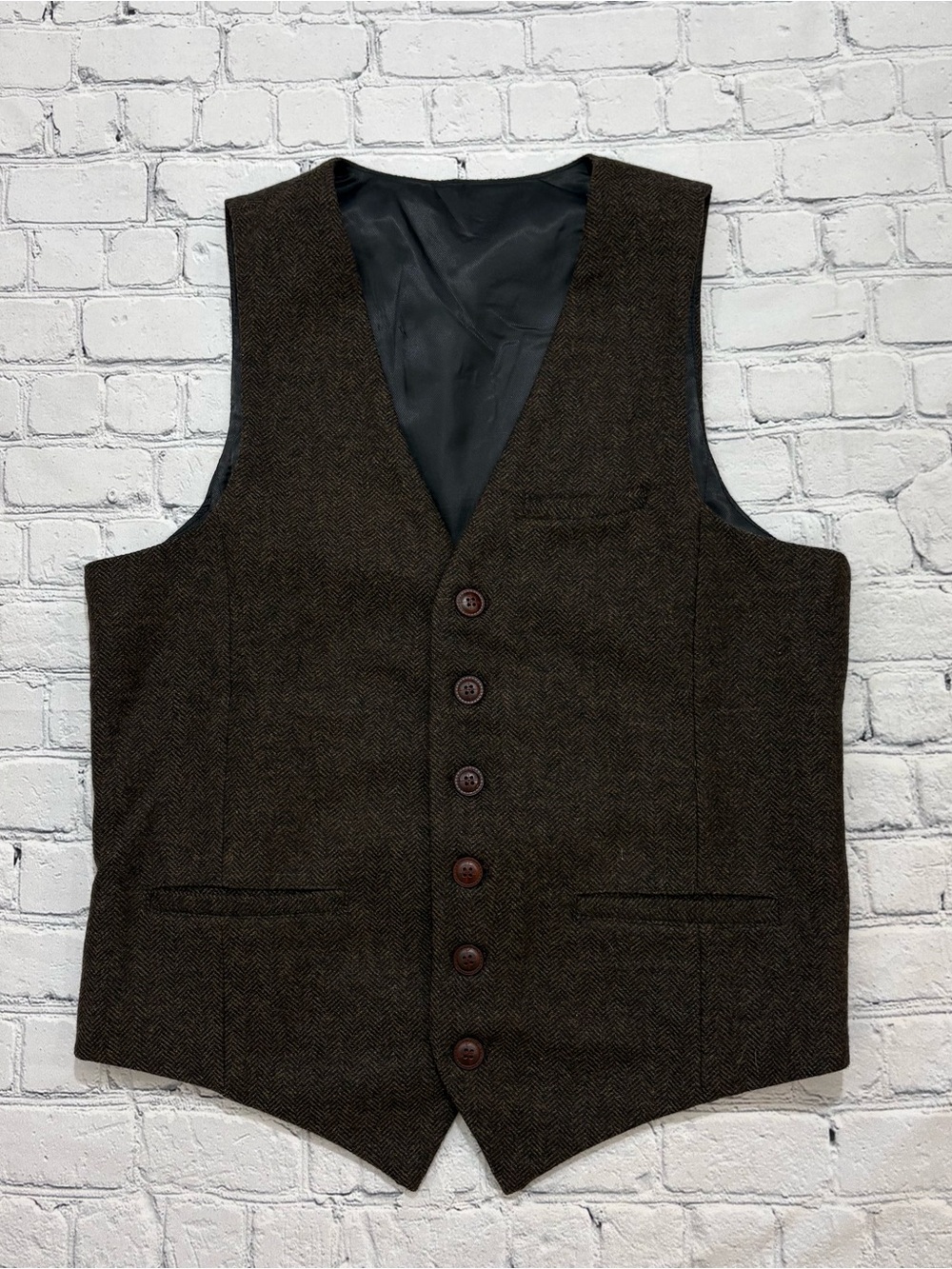 Voboom Wool Blend Vest Tweed Formal Lined Single Breasted 6 Button Men’s Small
